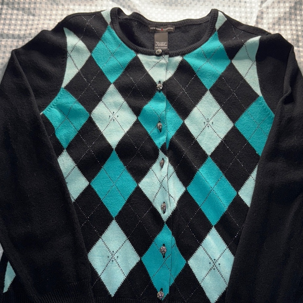 New York & Company Argyle Cardigan Sweater